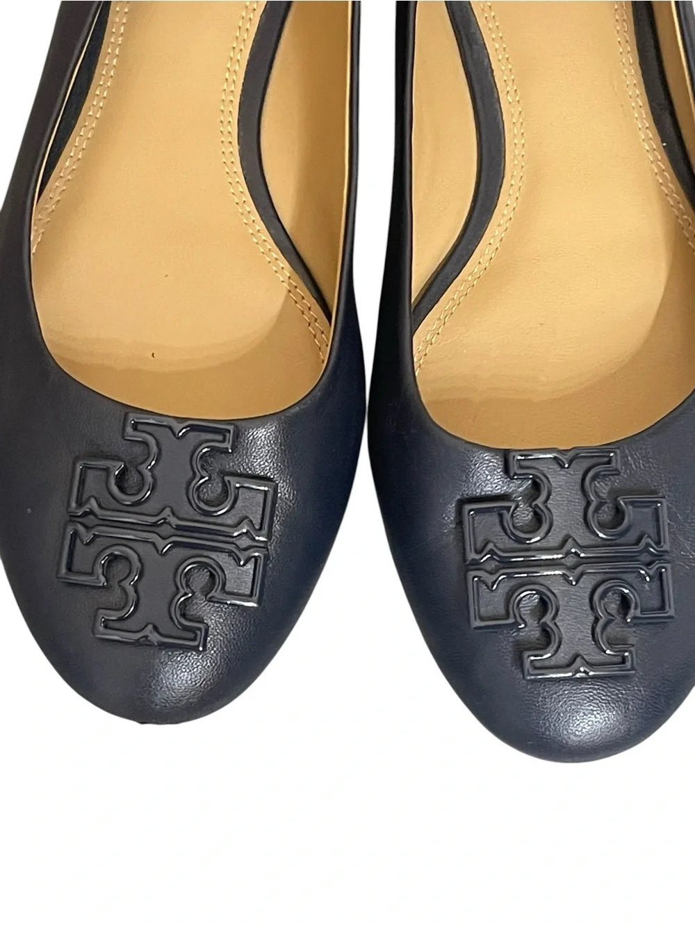 TORY BURCH ROYAL POWDER FLAT BLACK LEATH SZ